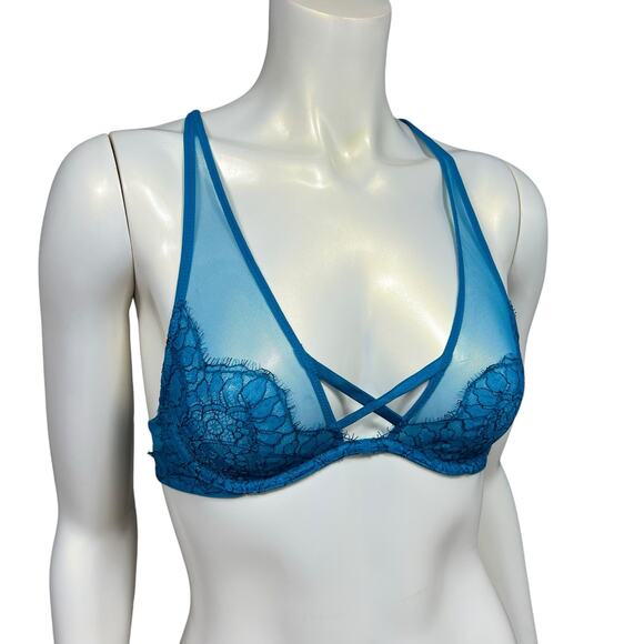 Victoria's Secret Blue Lace Strappy cross back Bra 32B - Picture 10 of 10